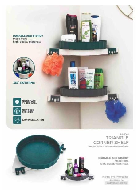 360 Rotating Triangular Corner Shelf - Space-Saving Storage Solution - Eazylife India