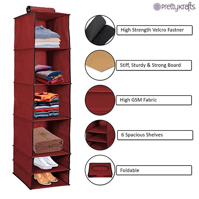 Foldable Hanging Wardrobe Organizer with 6 Shelves - Eazylife India