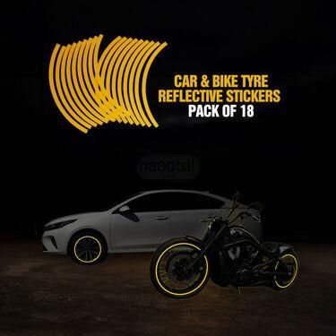 Car Bike Tyre & Body Reflective Stickers (18 stripes of Yellow Colour) - Eazylife India