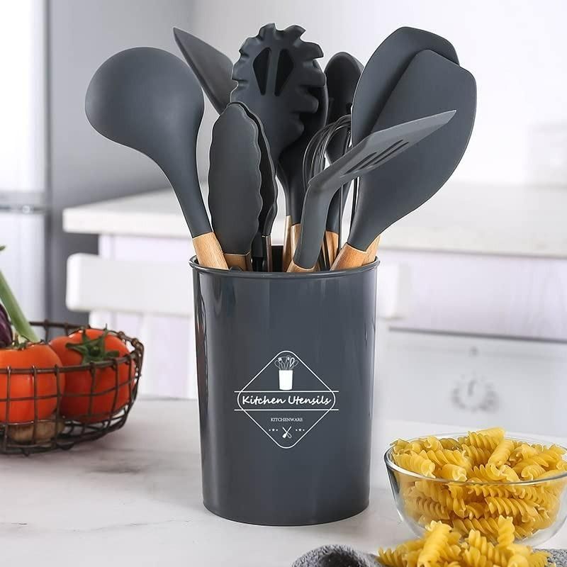 11-Piece Silicone Kitchen Utensil Set with Holder - Eazylife India